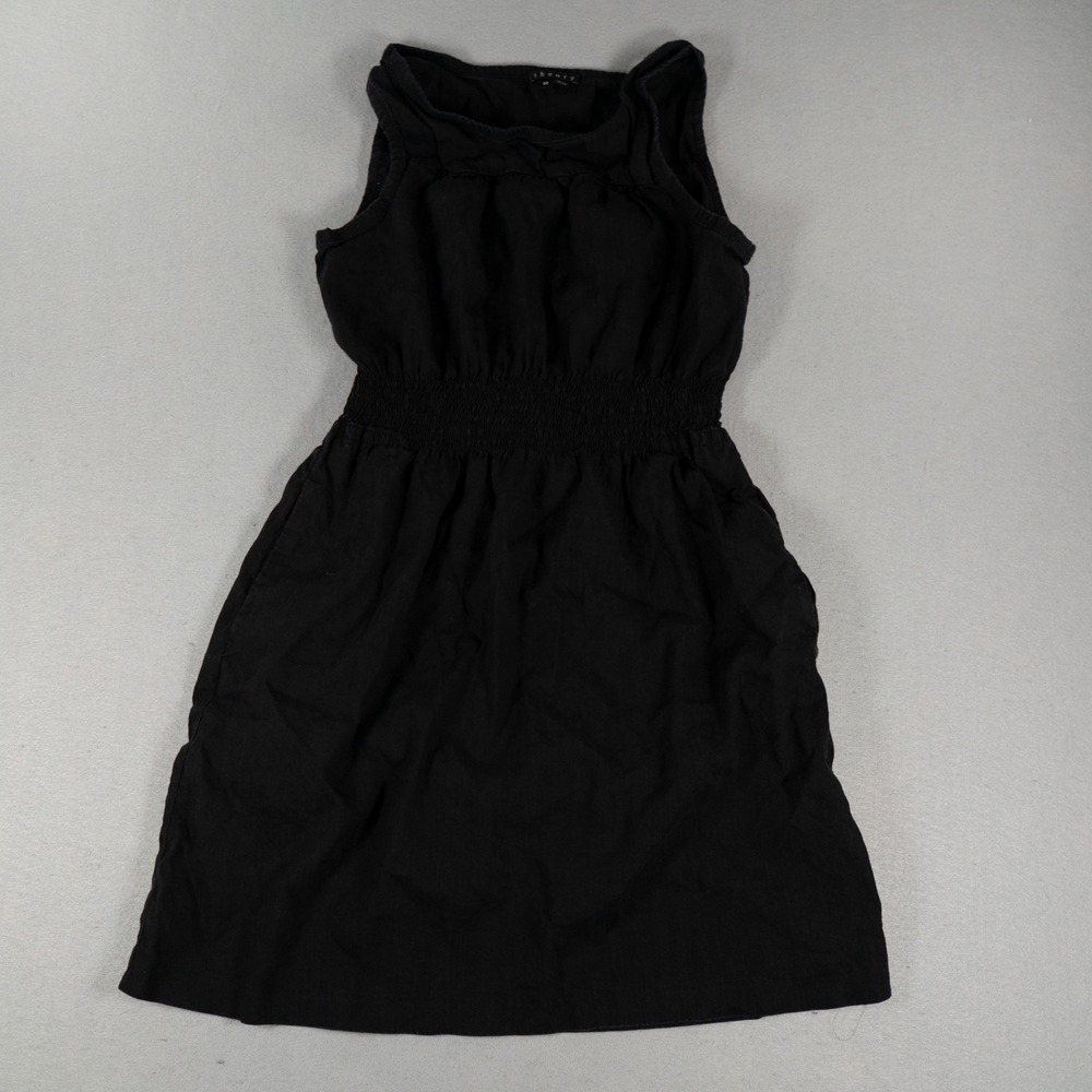 Theory Womens Dress Smocked Waist Sleeveless Linen Blend Black Size M Mini